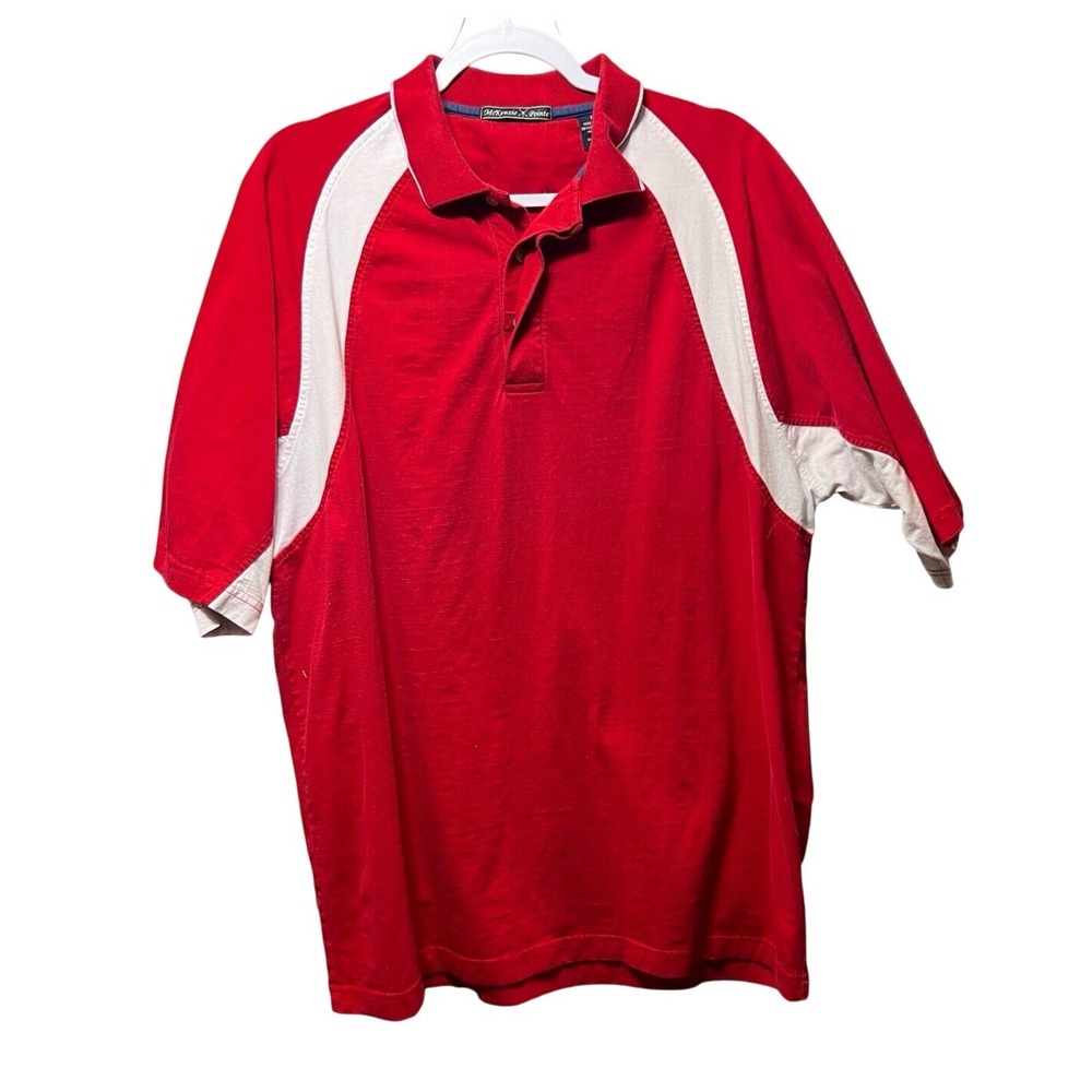 McKenzie Pointe Mens Large Red White‎ Colorblock Cotton Polo Shirt RN 107431